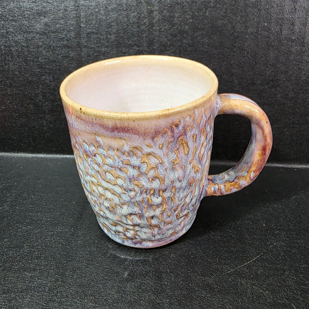 Studio‎ Pottery Textured Glaze Coffee Mug Purple Tan Blue Handcrafted Cup